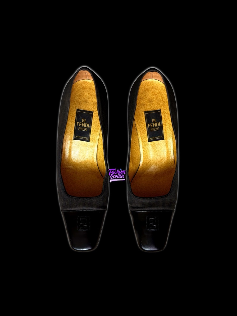 Fendi Vintage Scarpe 1980’s Brown Black Cap-Toe Block Heel Pumps Made In Italy